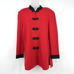 JSS Collection Blazer Womens L Red VTG Santana Knit Wool Blend‎ Full Zip Asian